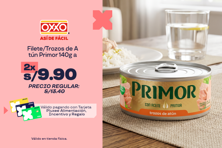 TROZOS ATÚN PRIMOR 140G 2 X S/9.90. PRECIO REGULAR S/13.40